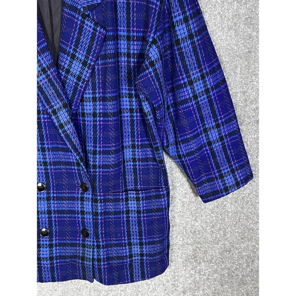 Vintage Liz Claiborne Wool Blend Blue Plaid Double Breasted Blazer Womens Size 8 - Picture 8 of 16